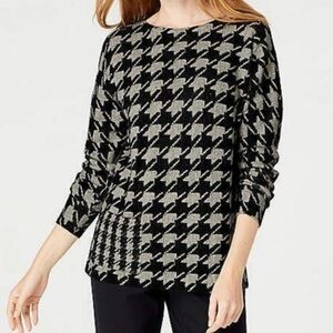 J.Jill Black & Grey Cotton Houndstooth Long Sleeve Sweater Size XL